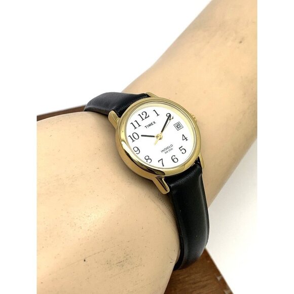 Timex Women's Watch T2H341 Indiglo Quartz Black Leather Band Petite Date 25mm - Picture 5 of 14